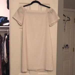 Off the shoulder seersucker dress